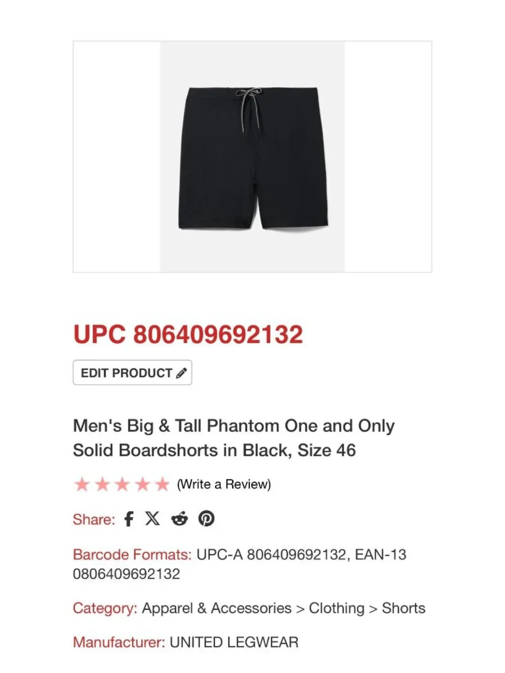 NWT Hurley Phantom One and Only Big and Tall Solid Boardshorts Size 46 Black